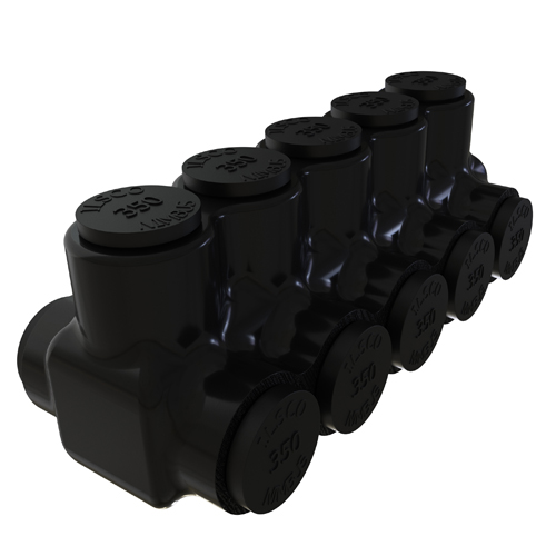 Product image for Ilsco PBTD-5-350 Nimbus Insulated Aluminum Multi-Tap Connector, Conductor Range 350-6, 5 Ports, Dual Sided Entry, Tin Plated, UL, CSA