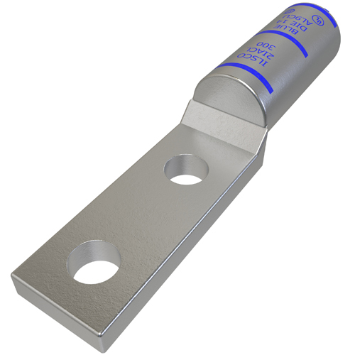 Product image for Ilsco 2IACL-300 SureCrimp® Aluminum Compression Lug, Dual Rated, Conductor Size 300, 2 Holes, 1/2in Bolt Size, 1-3/4in Hole Spacing, No Sight Window, Narrow Tang, Tin Plated, UL, CSA