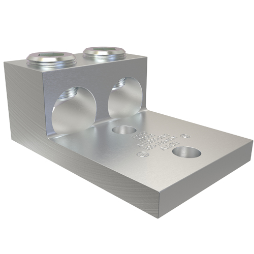 Product image for Ilsco AU-1000-2NS Aluminum Mechanical Lug, Conductor Range 1000-500, 2 Ports, 2 Holes, 1/2in Bolt Size, 1-3/4in Hole Spacing, Tin Plated, UL, CSA