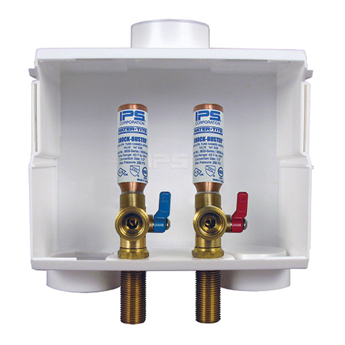 DU-ALL™ Dual Drain Washing Machine Outlet Boxes with Hammer Arrester Valves, Du All™ Washing Machine Boxes with Hammer Arresters InstalledContractor Pack, Brass 1/4 Turn Valves w/arrester installed – 1/2″ Sweat Conx.