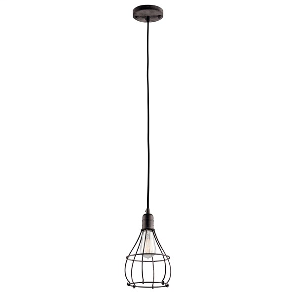 Product image for Kichler 43602WZC Industrial Cage 1 Light Mini Pendant Weathered Zinc