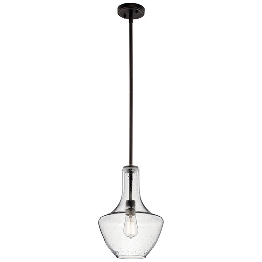 Everly™ 15.25" 1 Light Bell Pendant Clear Seeded Glass Olde Bronze®