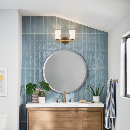 Brianne™ 14.5" 2 Light Vanity Light with Satin Etched Cased Opal Glass Brushed Natural Brass