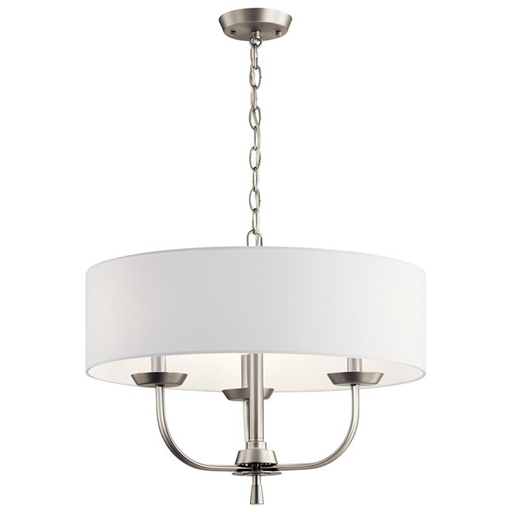 Kennewick™ 3 Light Chandelier with White Fabric Brushed Nickel