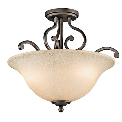 Camerena™ 18" 3 Light Semi Flush with White Scavo with Light Umber Inside Tint Glass Olde Bronze®