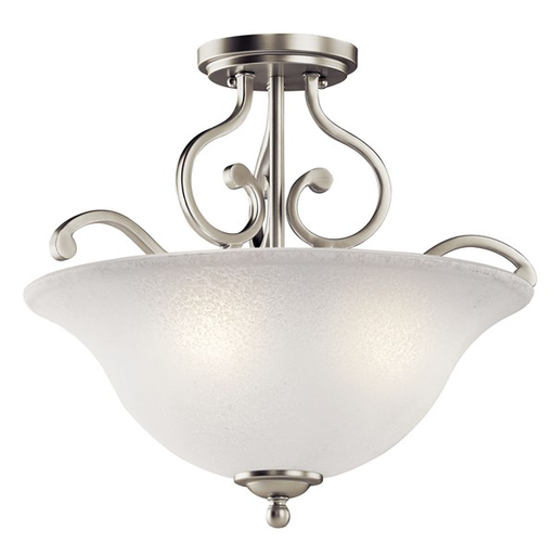 Camerena™ 18" 3 Light Semi Flush with White Scavo Glass Brushed Nickel