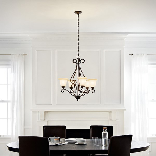 Camerena™ 31.25" 5 Light Chandelier with White Scavo with Light Umber Inside Tint Olde Bronze®