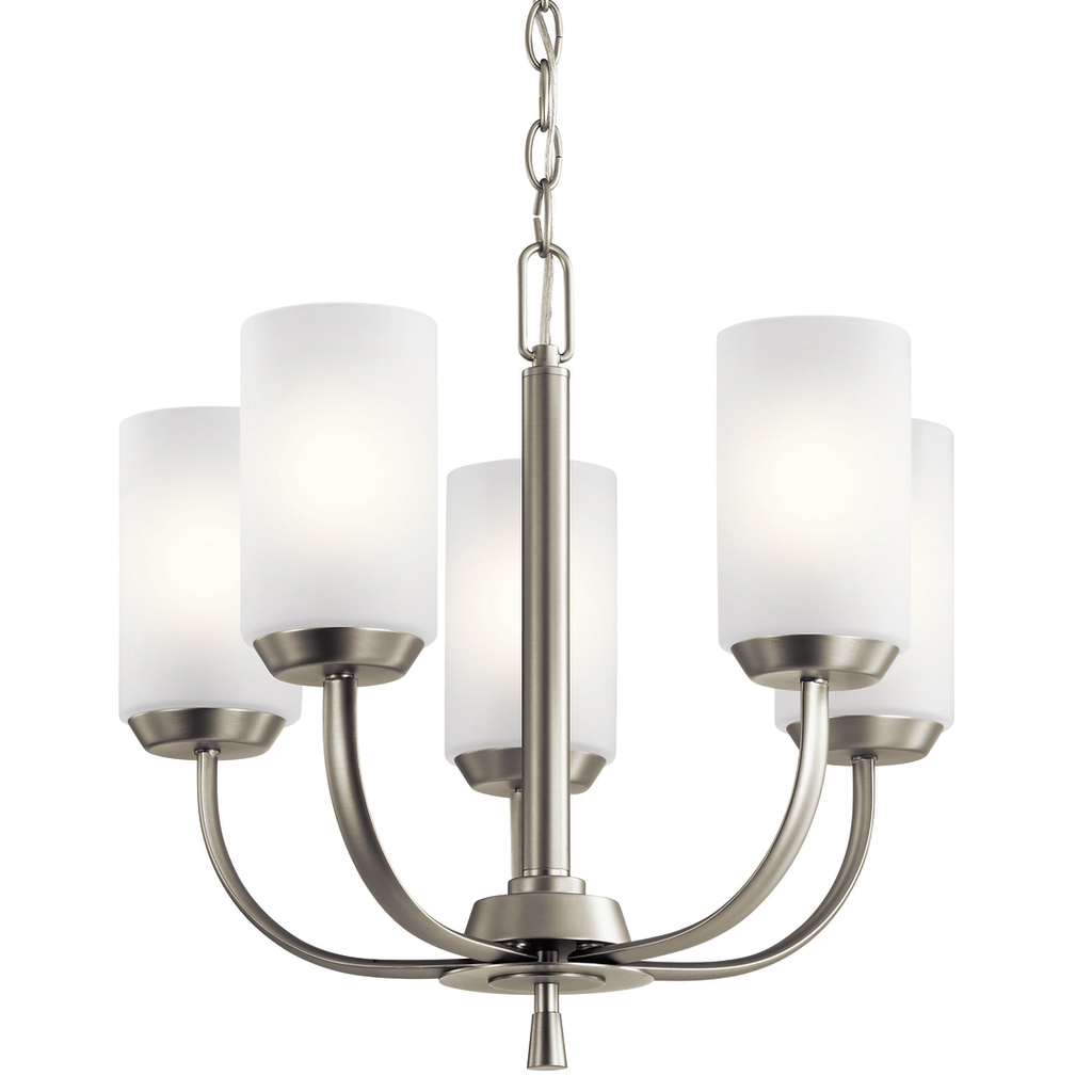 Product image for Kichler 52386NI Kennewick™ 5 Light Chandelier with Etched Glass Brushed Nickel