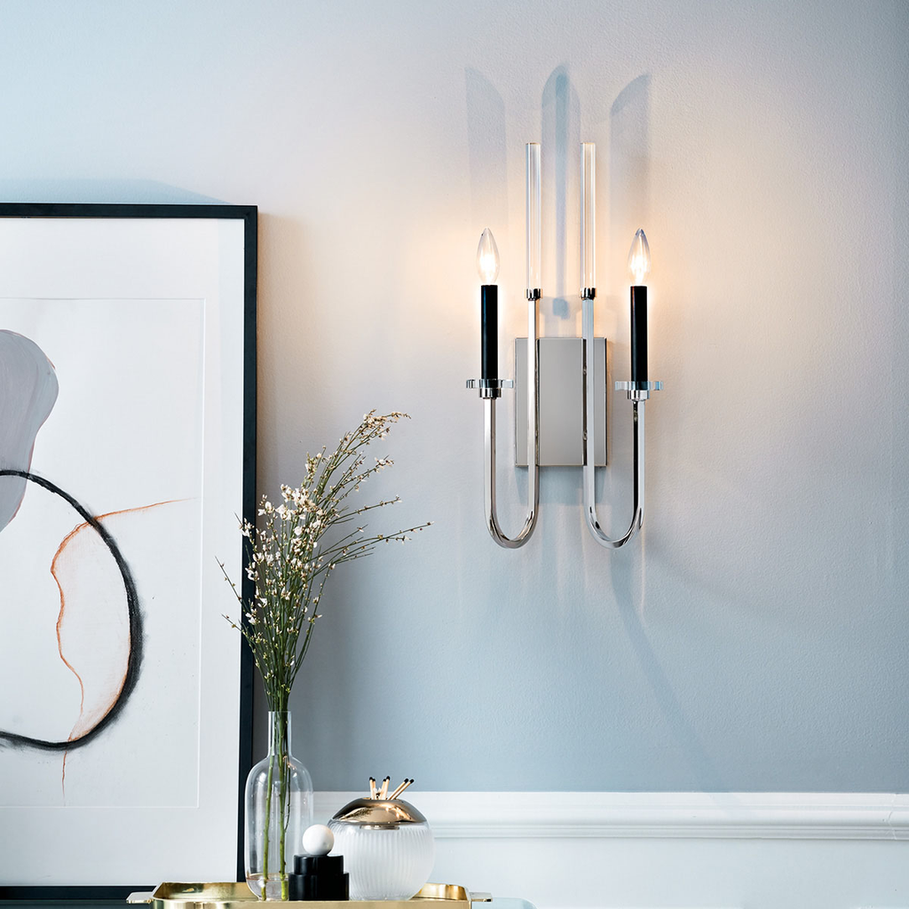 Product image for Kichler 52214PN Kadas™ 22" 2 Light Wall Sconce with Clear Crystal Glass Polished Nickel