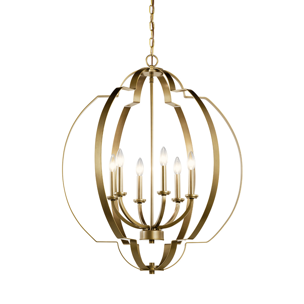 Product image for Kichler 42139NBR Voleta 27.75" 6 Light Foyer Chandelier Natural Brass