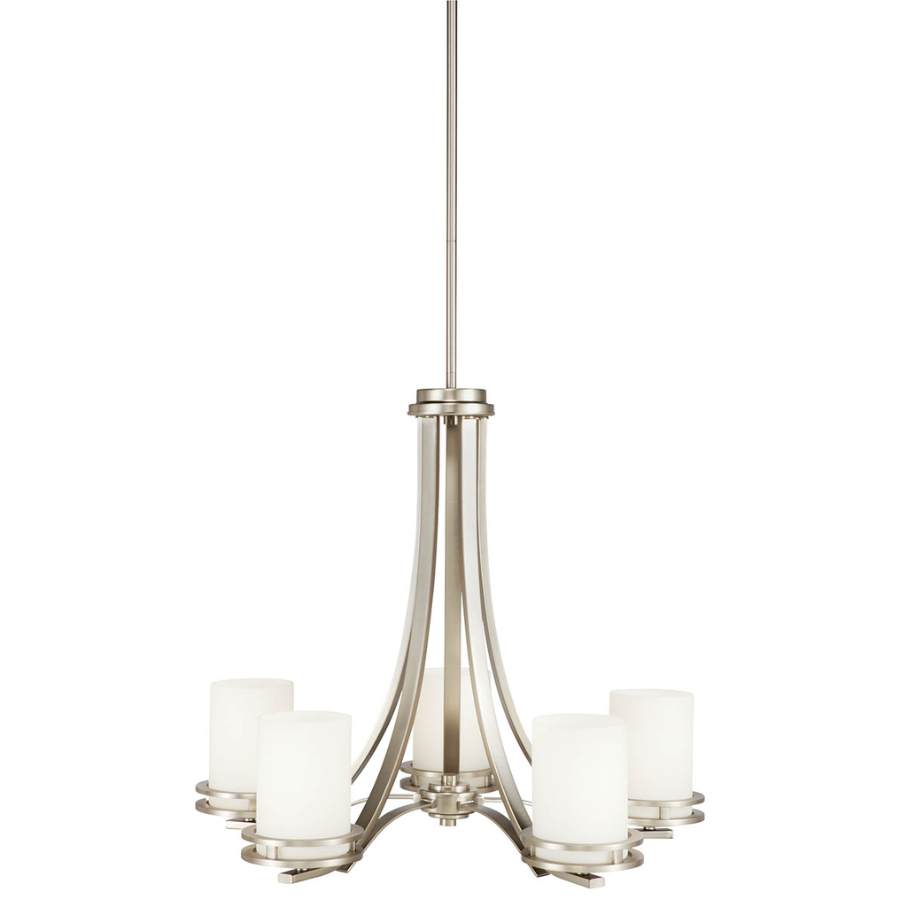 Product image for Kichler 1672NI Hendrik™ 21.5" 5 Light Chandelier with Satin Etched Cased Opal Glass Brushed Nickel