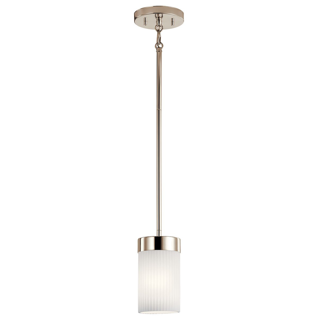 Product image for Kichler 52431PN Ciona™ 4" 1 Light Mini Pendant with Round Ribbed Glass Polished Nickel