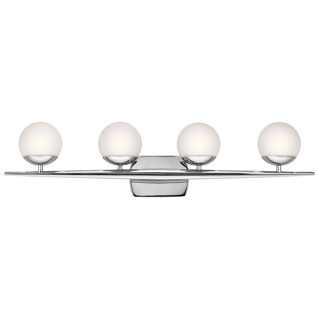 Product image for Kichler 45583CH Jasper 32.25" 4 Light Halogen Vanity Light with Satin Etched Cased Opal Glass Chrome