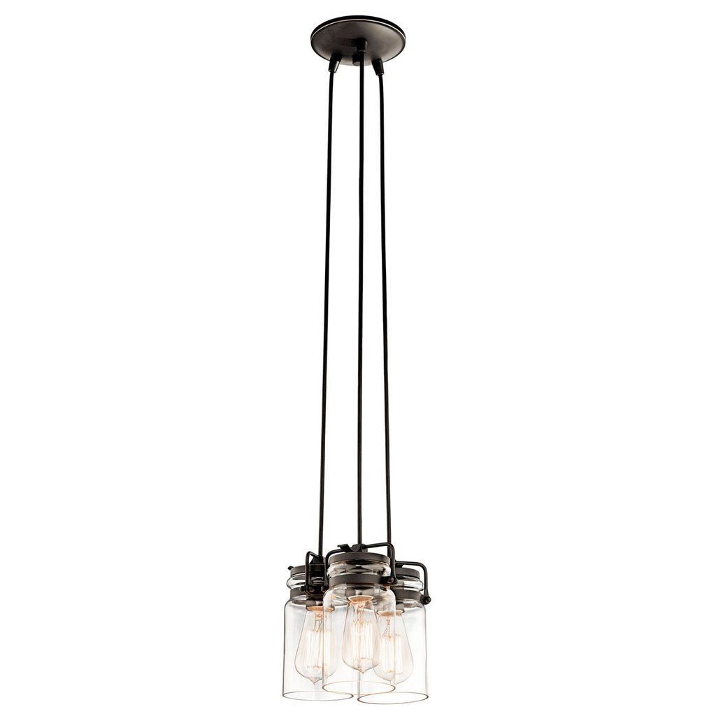 Product image for Kichler 42869OZ Brinley™ 7.75" 3 Light Pendant with Clear Glass Olde Bronze®