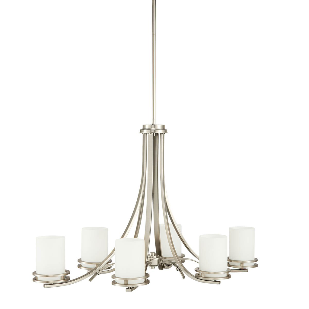 Product image for Kichler 1673NI Hendrik™ 22.75" 6 Light Chandelier with Satin Etched Cased Opal Glass Brushed Nickel