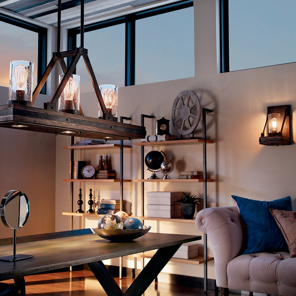 Product image for Kichler 43433AUB Colerne™ 16.75" 6 Light Linear Chandelier Clear Seeded Glass Auburn Stained