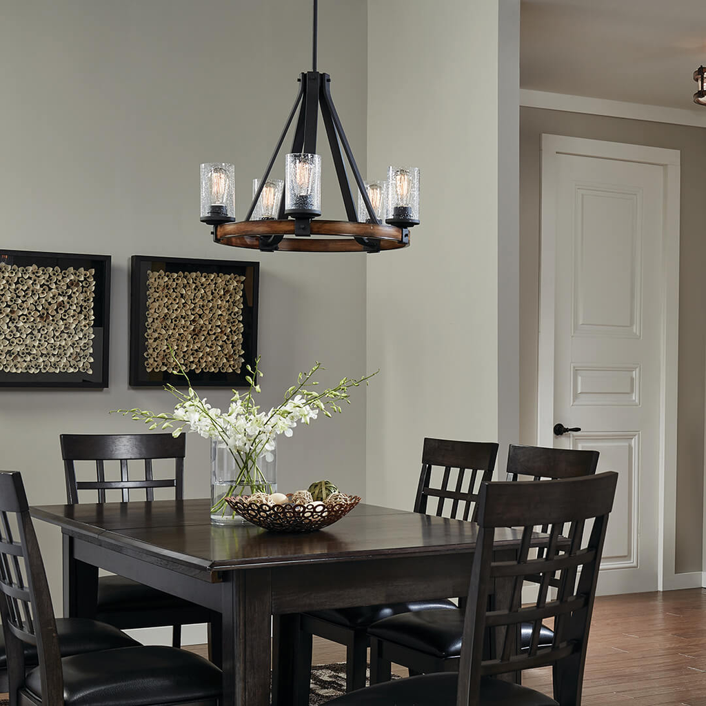 Product image for Kichler 34686 Barrington 5 Light Chandelier Distressed Black & Wood