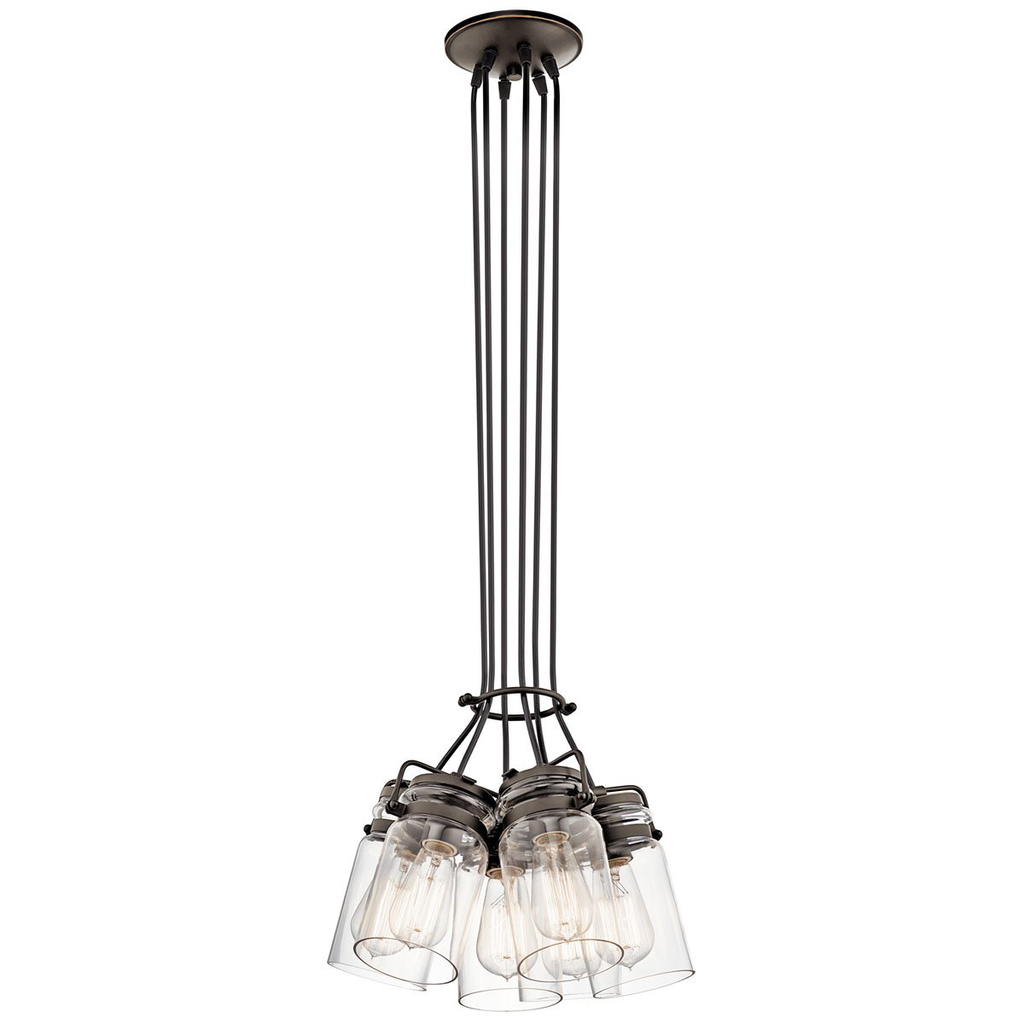 Product image for Kichler 42877OZ Brinley™ 7.75" 6 Light Pendant with Clear Glass Olde Bronze®