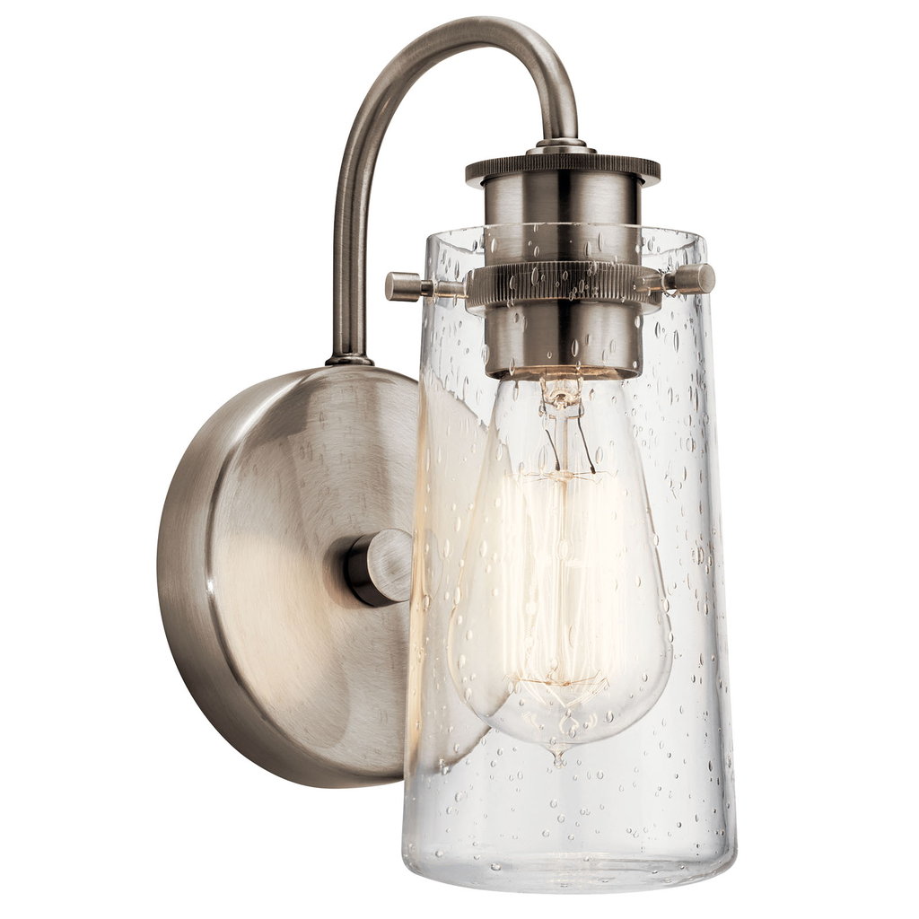 Product image for Kichler 45457CLP Braelyn™ 9.5" 1 Light Wall Sconce with Clear Seeded Glass Classic Pewter