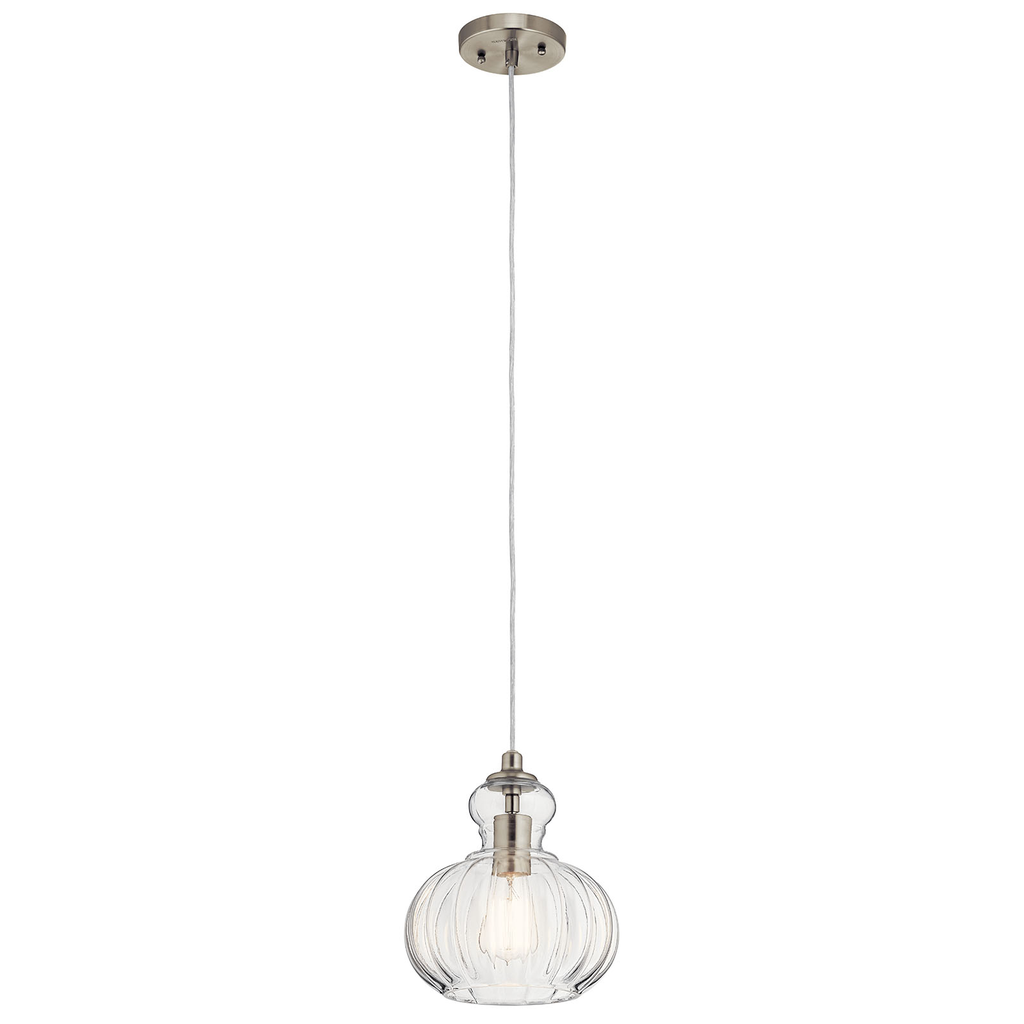 Product image for Kichler 43956NI Riviera 8.75" 1 Light Mini Pendant Brushed Nickel
