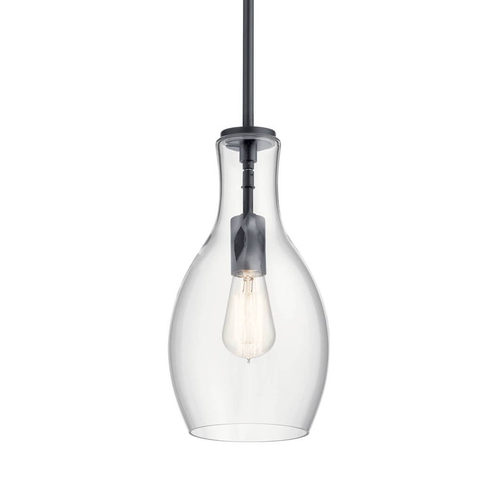 Product image for Kichler 42456BK Everly™ 13.75" 1 Light Hour Glass Pendant Clear Black