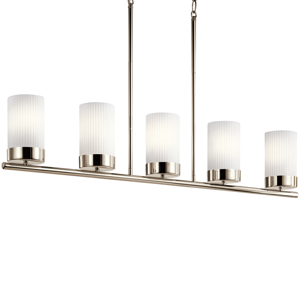 Product image for Kichler 52430PN Ciona™ 43" 5 Light Linear Chandelier with Round Ribbed Glass Polished Nickel