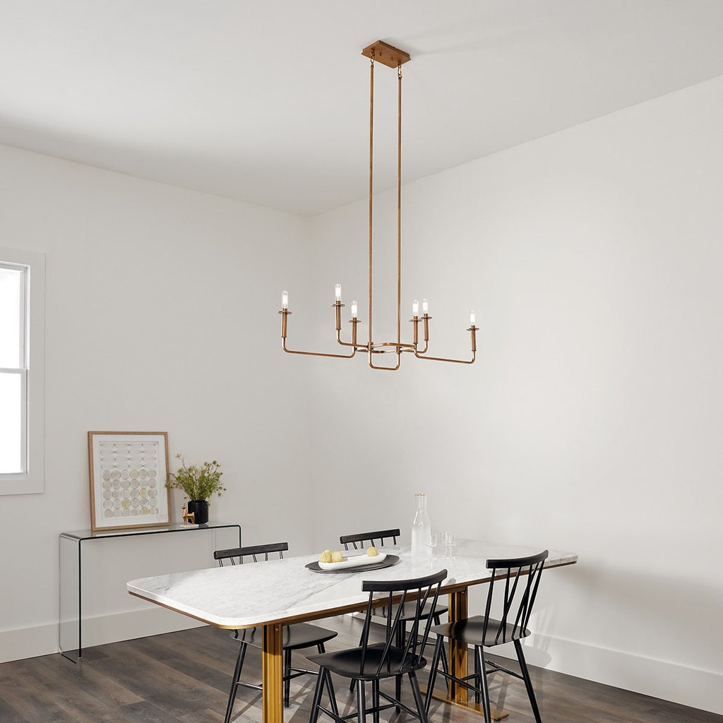 Product image for Kichler 43362NBR Alden 6 Light Linear Chandelier Natural Brass