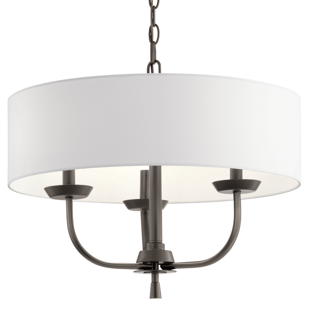 Product image for Kichler 52384OZ Kennewick™ 3 Light Chandelier with White Fabric Olde Bronze