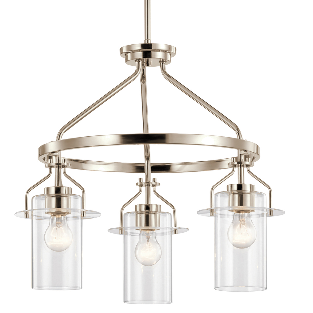 Product image for Kichler 52377PN Everett™ 22.5" 3 Light Round Chandelier with Clear Glass Polished Nickel
