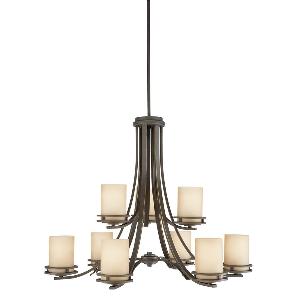 Product image for Kichler 1674OZ Hendrik™ 25.75" 9 Light Chandelier with Light Umber Etched Glass Olde Bronze®