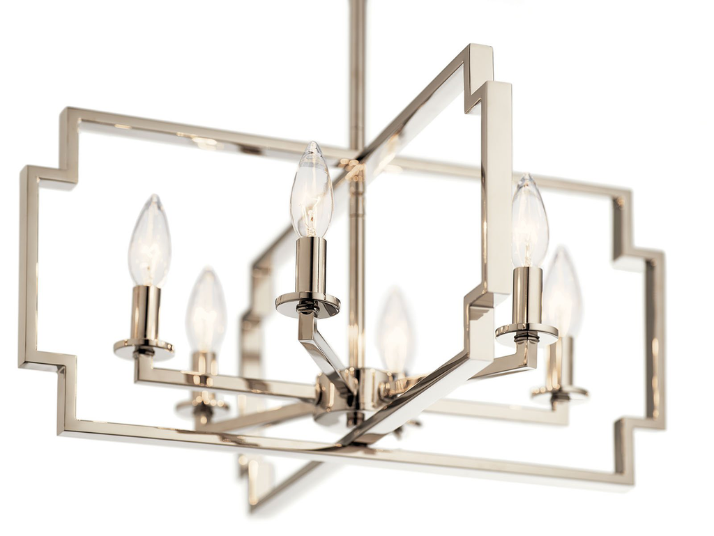 Product image for Kichler 44128PN Downtown Deco 6 Light Convertible Chandelier Polished Nickel