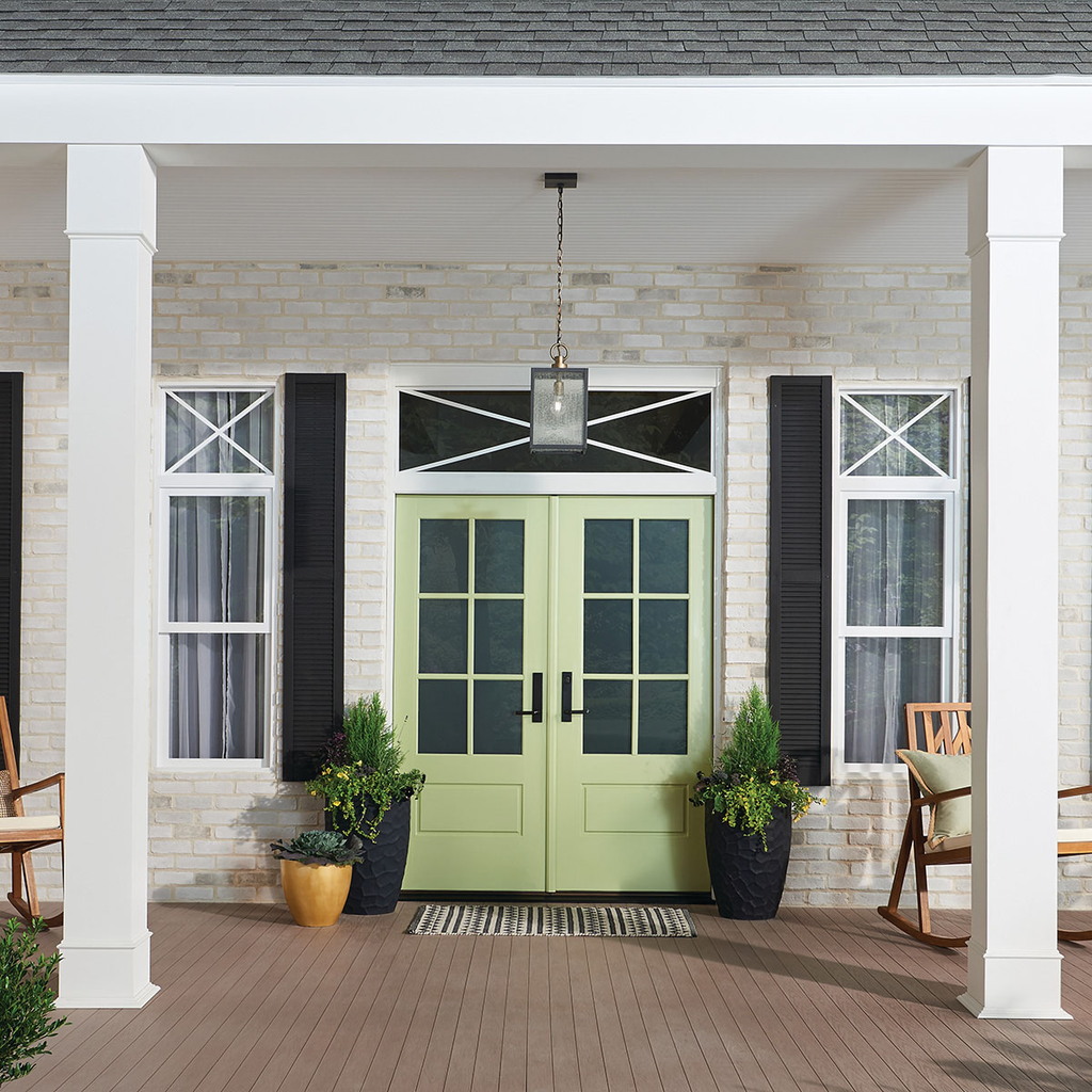 Product image for Kichler 59008WZC Lahden™ 17.25" 1 Light Outdoor Convertible Pendant/Semi Flush with Clear Seeded Glass Weathered Zinc