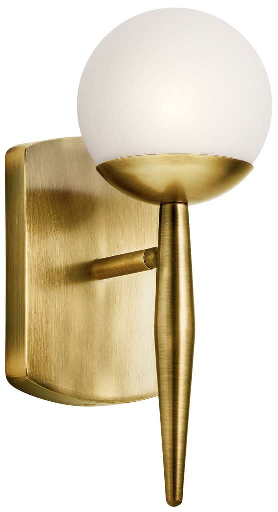 Product image for Kichler 45580NBR Jasper 11.5" 1 Light Halogen Wall Sconce with Satin Etched Cased Opal Glass Natural Brass