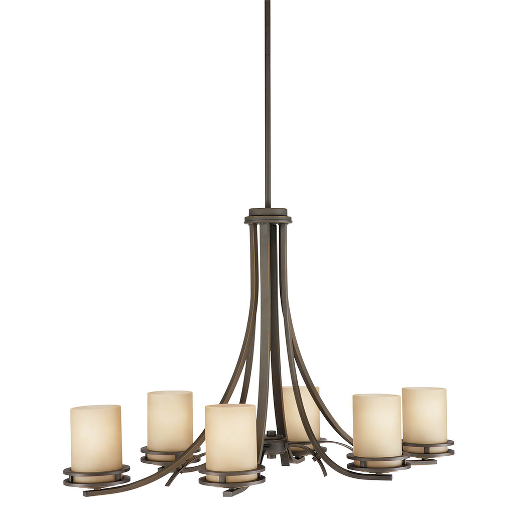 Product image for Kichler 1673OZ Hendrik™ 22.75" 6 Light Chandelier with Light Umber Etched Glass Olde Bronze®