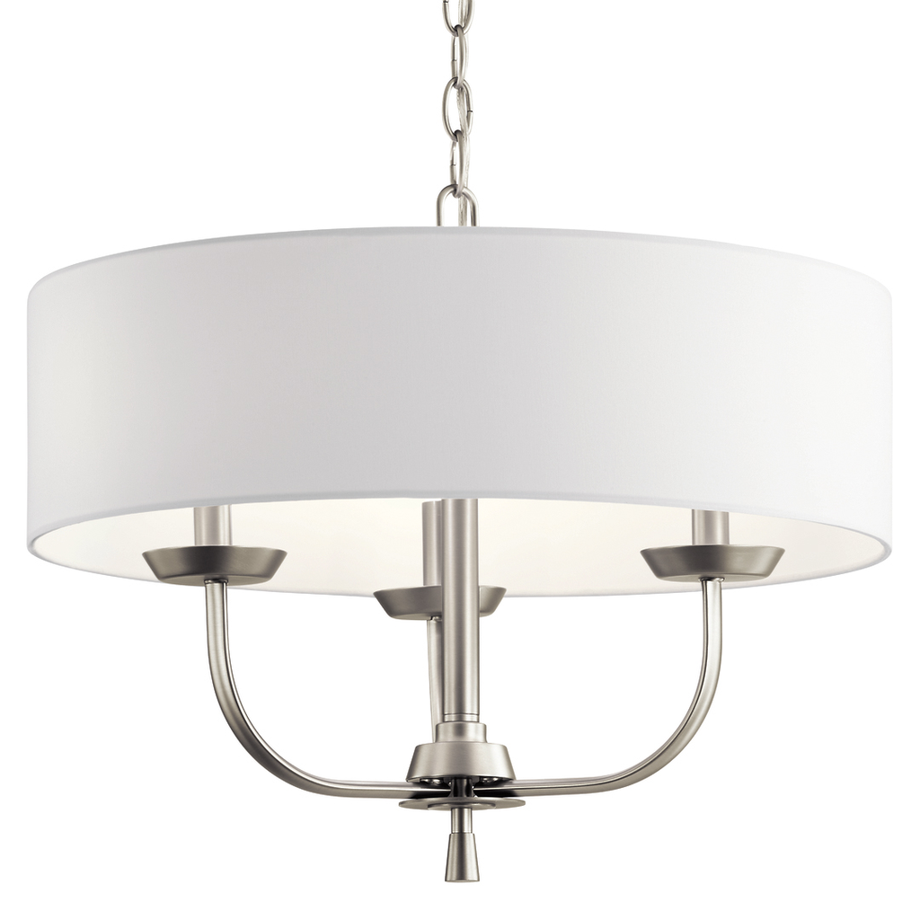 Product image for Kichler 52384NI Kennewick™ 3 Light Chandelier with White Fabric Brushed Nickel