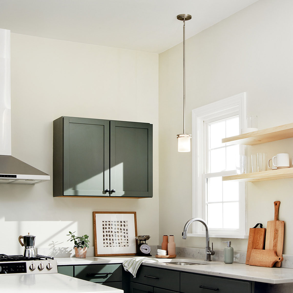 Product image for Kichler 3475NI Hendrik™ 7.5" 1 Light Mini Pendant with Satin Etched Cased Opal Glass Brushed Nickel