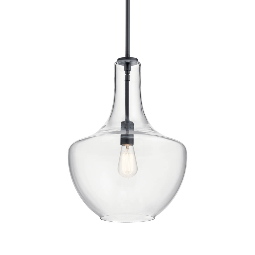 Product image for Kichler 42046BK Everly 19.75" 1 Light Bell Pendant Clear Glass Black