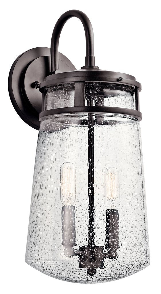 Product image for Kichler 49496AZ Lyndon™ 18.25" 2 Light Wall Light with Clear Seeded Glass Architectural Bronze