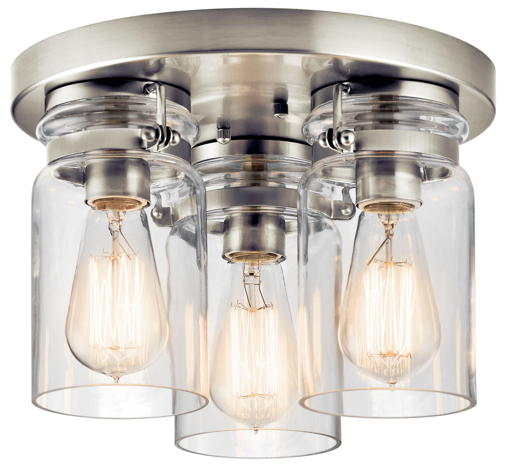 Product image for Kichler 42891NI Brinley™ 11.75" 3 Light Flush Mount with Clear Glass Brushed Nickel