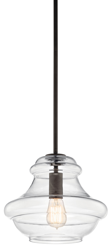 Product image for Kichler 42044OZ Everly™ 10.25" 1 Light Schoolhouse Pendant Clear Glass Olde Bronze®