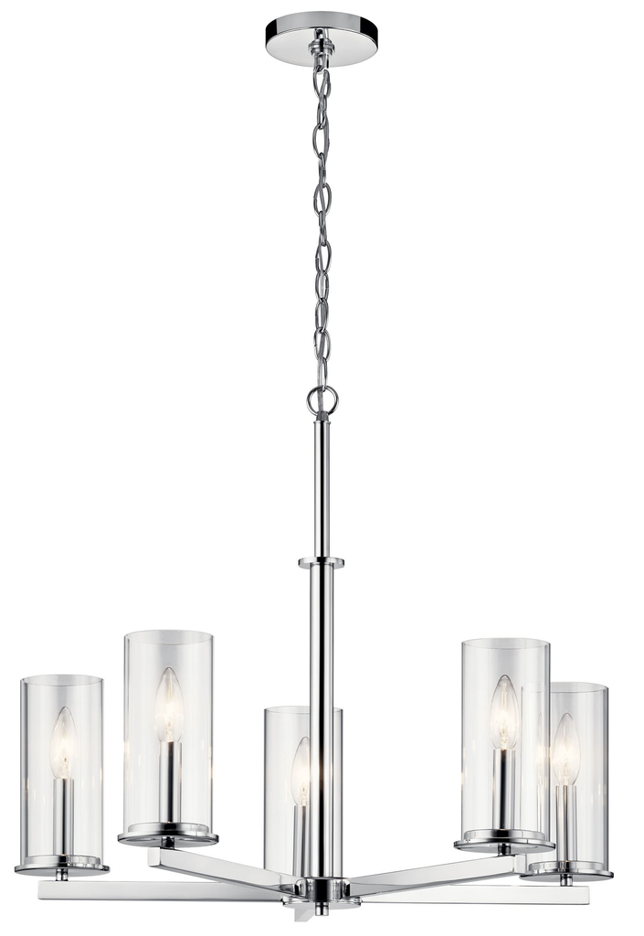 Product image for Kichler 43999CH Crosby 22.25" 5 Light Chandelier Clear Glass Chrome