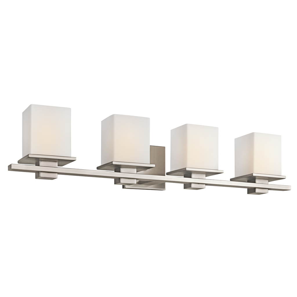 Product image for Kichler 45152AP Tully™ 32" 4 Light Vanity Light with Satin Etched Cased Opal Glass Antique Pewter