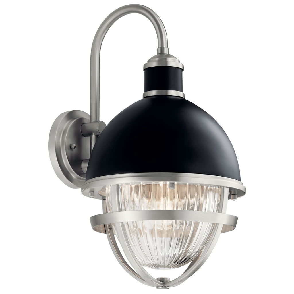 Product image for Kichler 59050BK Tollis™ 18.50" 1 Light Wall Light with Clear Ribbed Glass in Black and Brushed Nickel