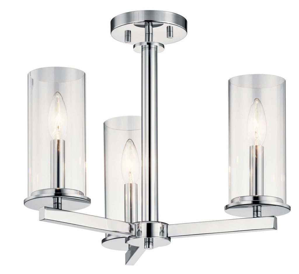 Product image for Kichler 43997CH Crosby 13.75" 3 Light Convertible Chandelier with Clear Glass Chrome