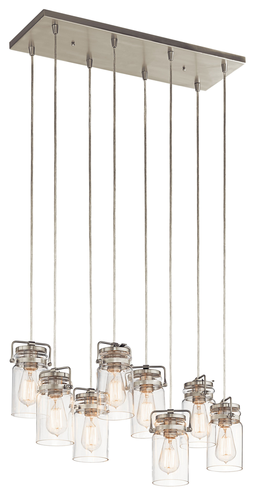 Product image for Kichler 42890NI Brinley™ 25.5" 8 Light Linear Chandelier with Clear Glass Brushed Nickel