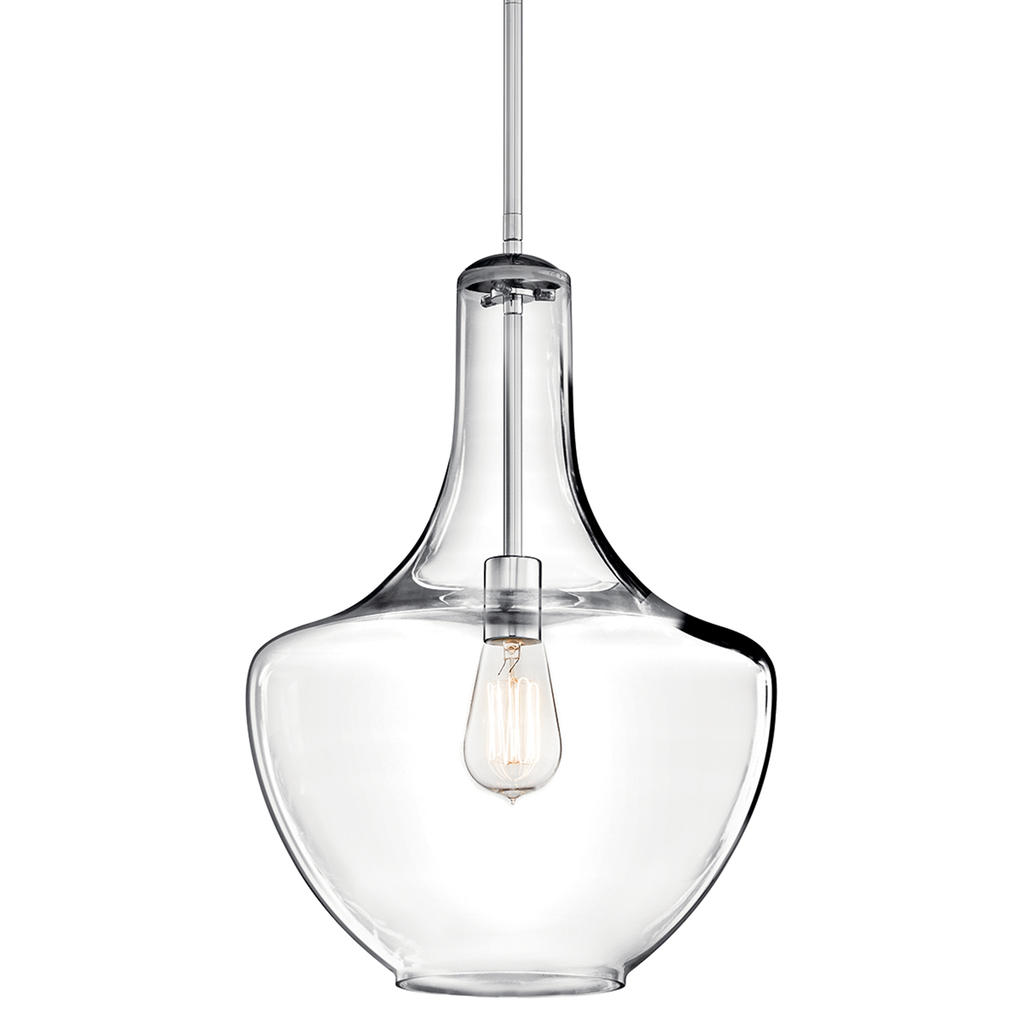 Product image for Kichler 42046CH Everly™ 19.75" 1 Light Bell Pendant Clear Glass Chrome