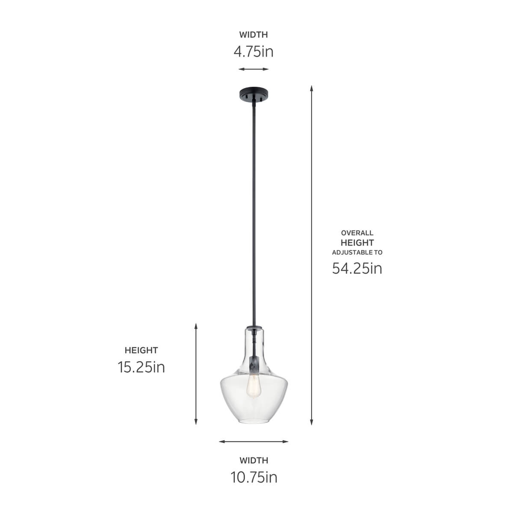 Everly 15" Bell Pendant Clear Glass Black