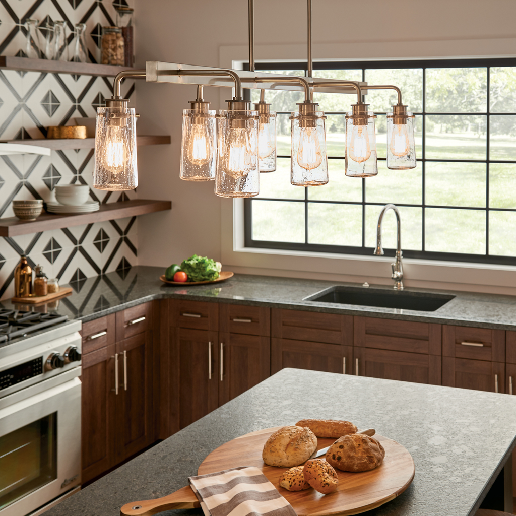 Product image for Kichler 43457CLP Braelyn™ 11.25" 8 Light Linear Chandelier with Clear Seeded Glass Classic Pewter