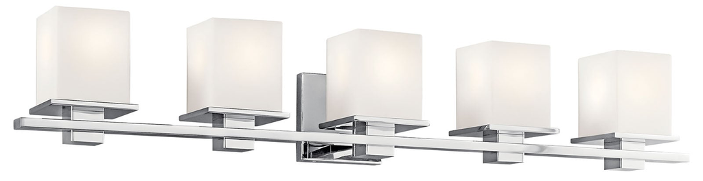 Product image for Kichler 45193CH Tully™ 40.25" 5 Light Vanity Light with Satin Etched Cased Opal Glass Chrome
