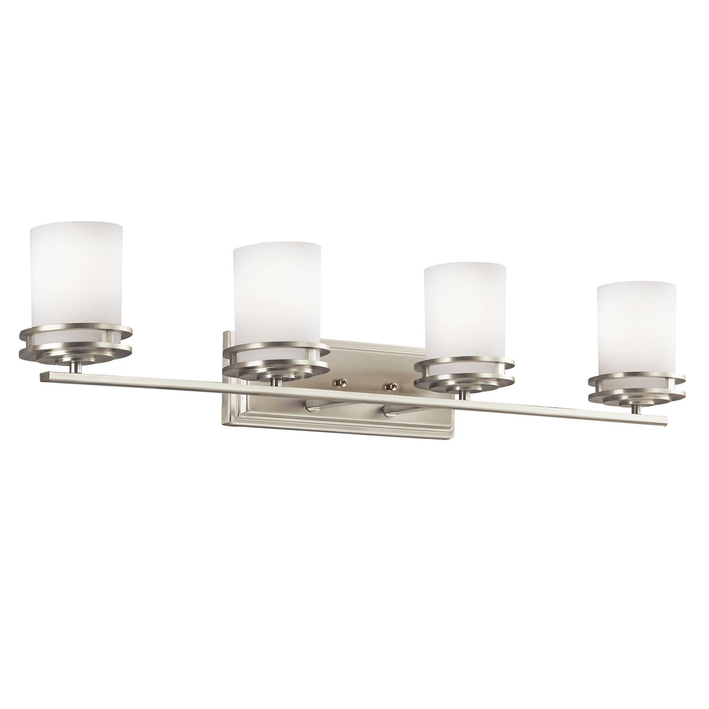 Product image for Kichler 5079NI Hendrik™ 33.75" 4 Light Vanity Light with Satin Etched Cased Opal Brushed Nickel